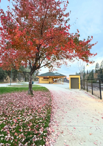Historic Colfax railroad depot in autumn